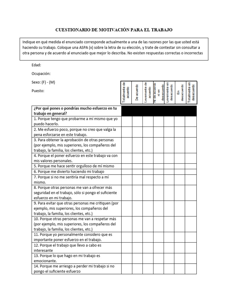 1.cuestionario de Motivación para El Trabajo-R Masw | PDF