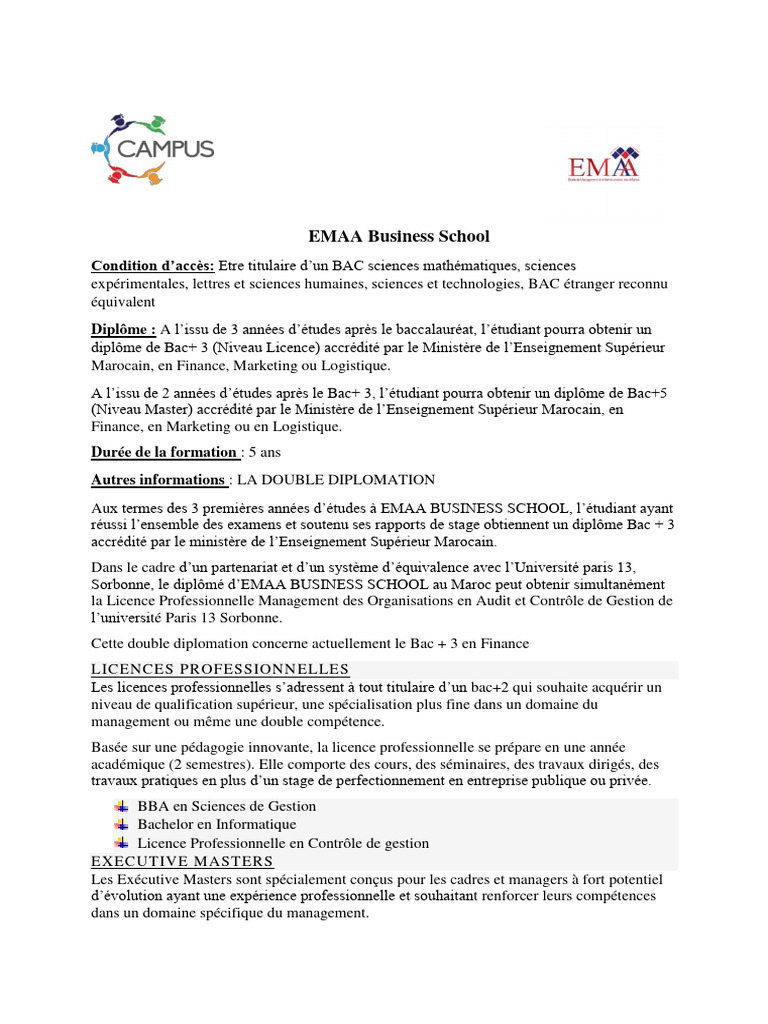 Formation à l'EMAA Business School | PDF | École de commerce | Business