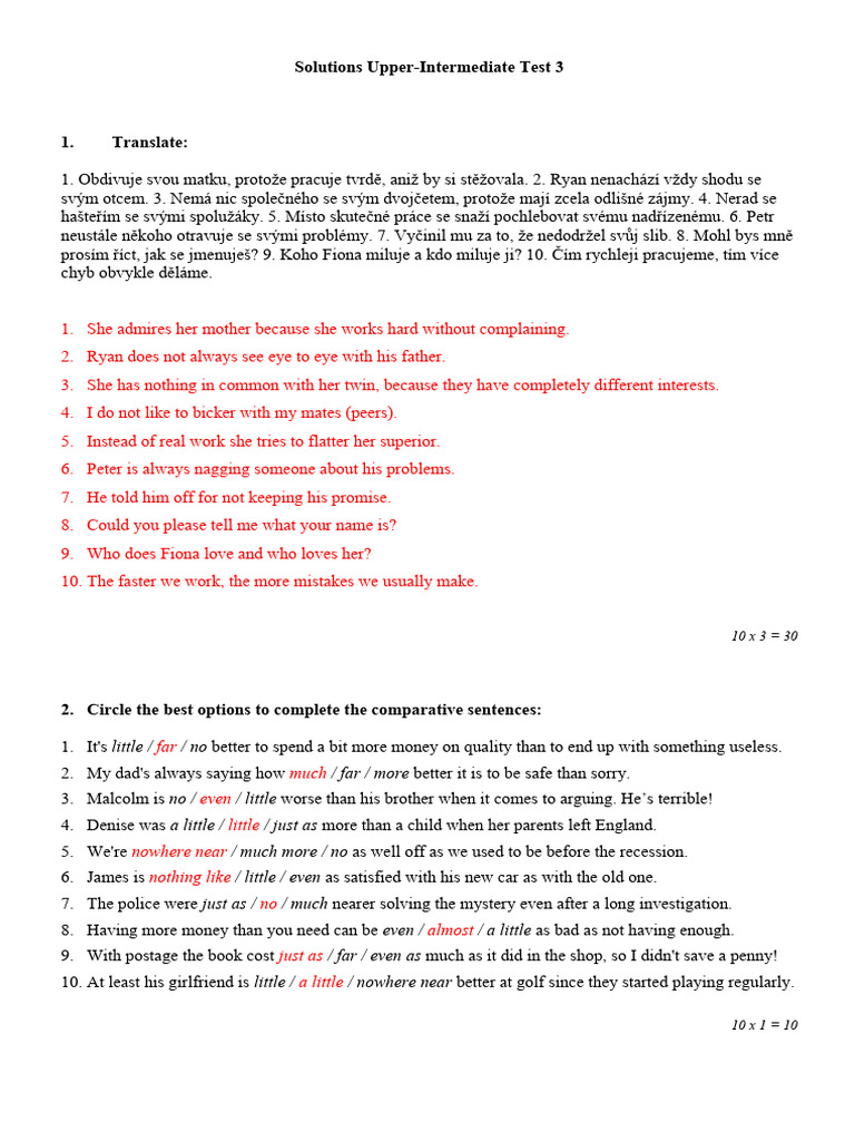 Solutions Upper-Intermediate Test 3 Answers | PDF | Language Arts ...