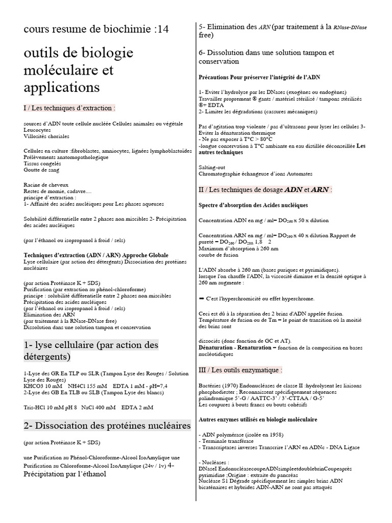 Outils Bio Mol Et App RI | PDF | Réaction en chaîne par polymérase | ADN
