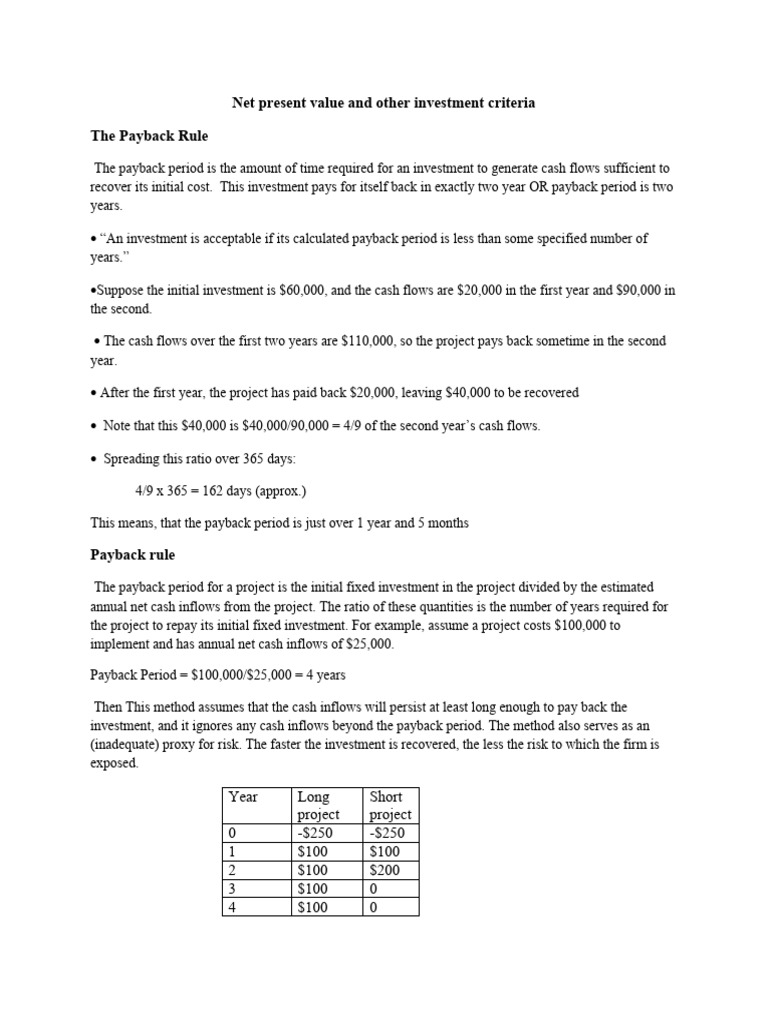 Understanding Payback Period in Investments | PDF | Net Present Value ...