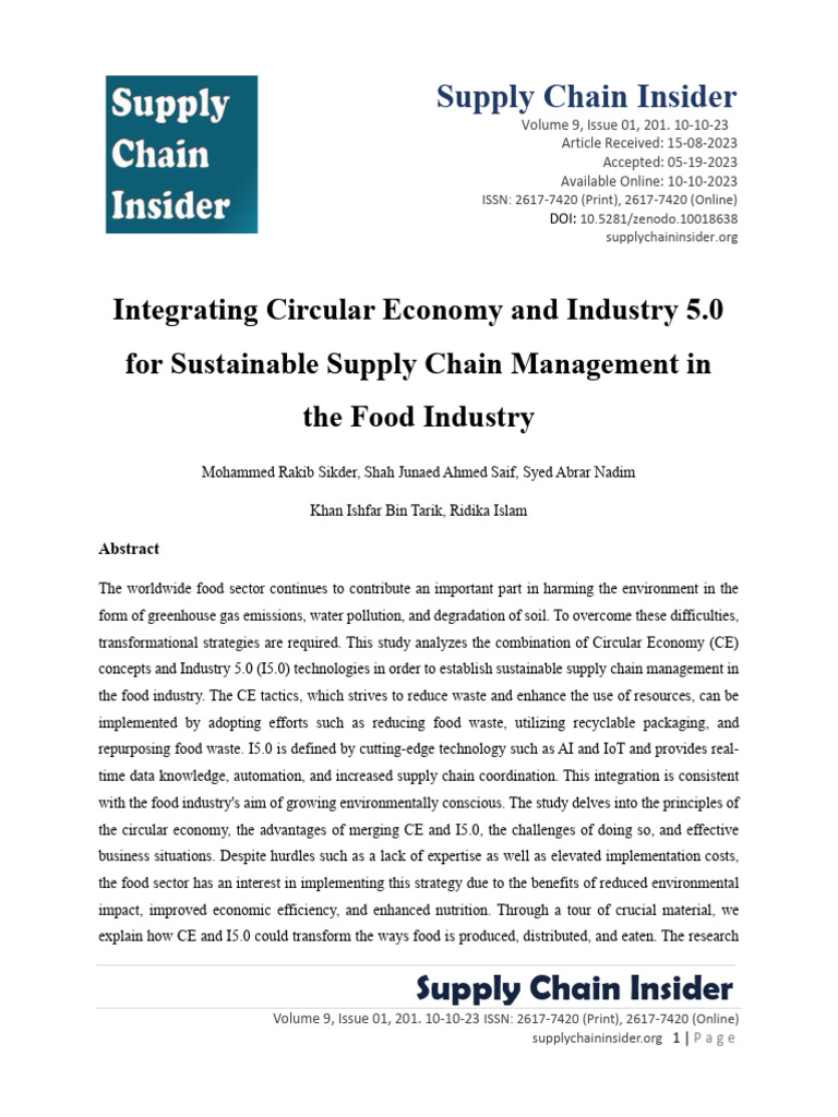 Circular Economy & Industry 5.0 in Food Supply Chains | PDF | Recycling ...