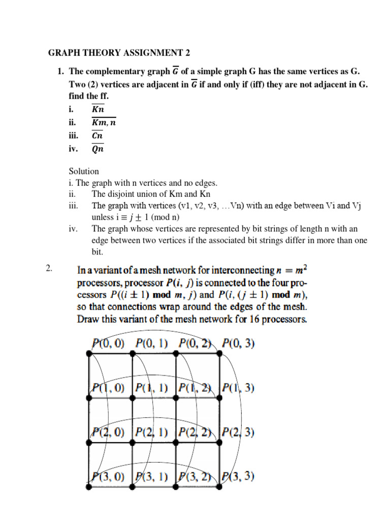 GRAPH THEORY ASSIGNMENT Solution | PDF | Vertex (Graph Theory ...