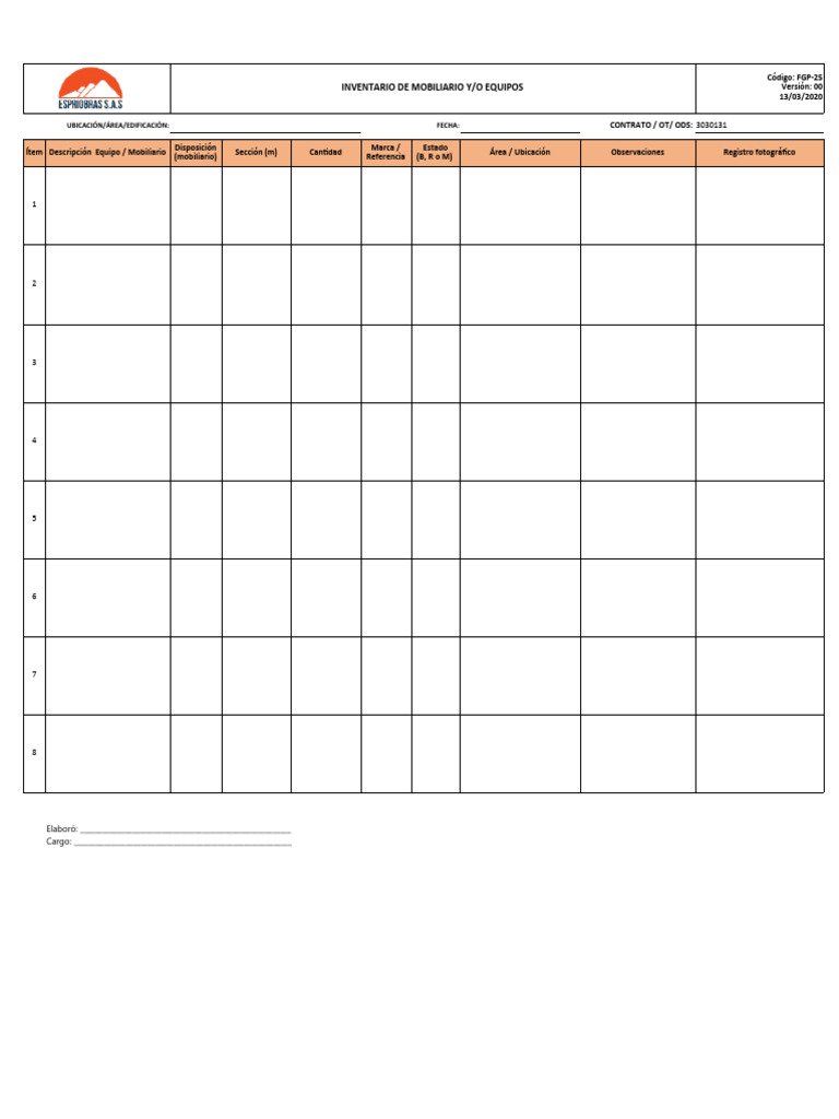 Formato para Inventario Mobiliario - Equipos | PDF