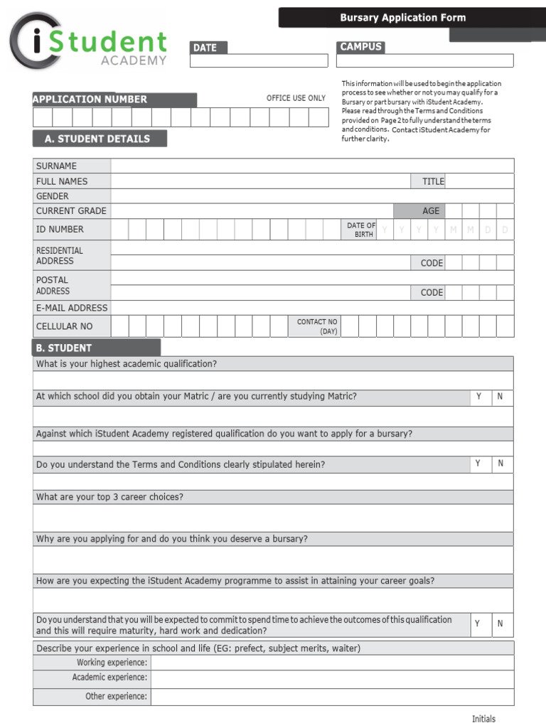 Bursary Application Form | PDF | Cash