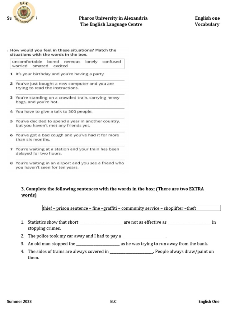 Vocabulary Exercises for English Learners | PDF | Human Communication ...