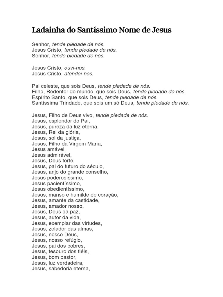 Ladainha Do Santíssimo Nome de Jesus PDF Jesus Pecado