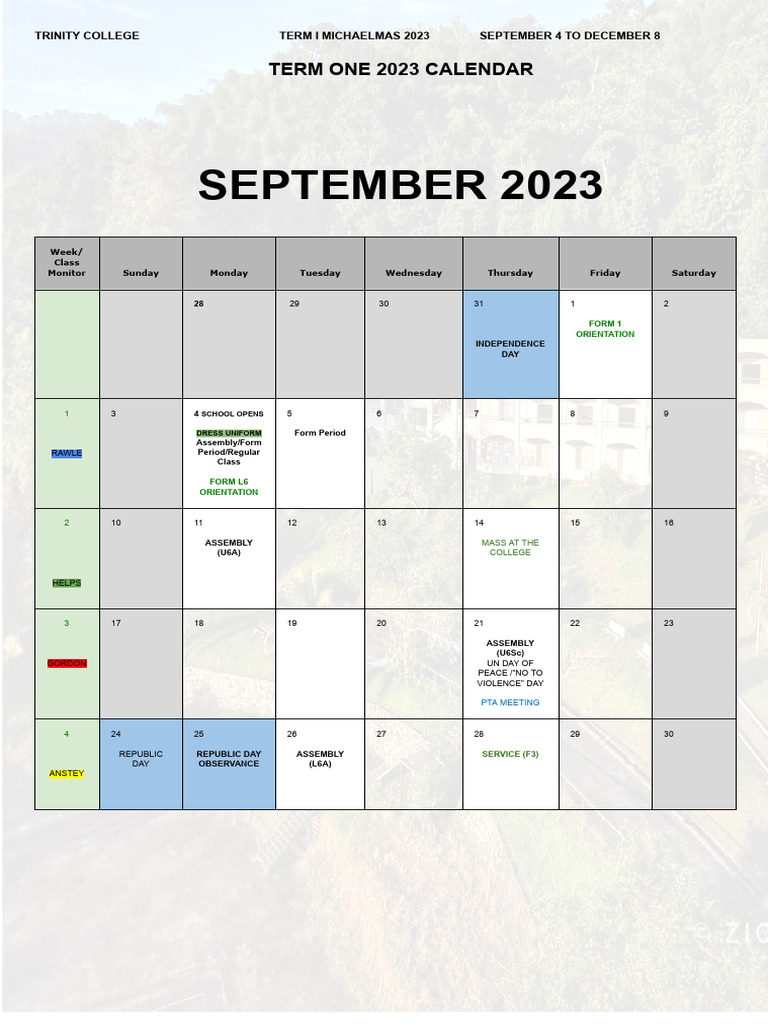 Term 1 Calendar Michaelmas 2023 PDF