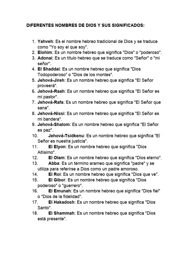 Nombres de Dios y su Significado | PDF | Oración | orador del Señor, image size:768x1024