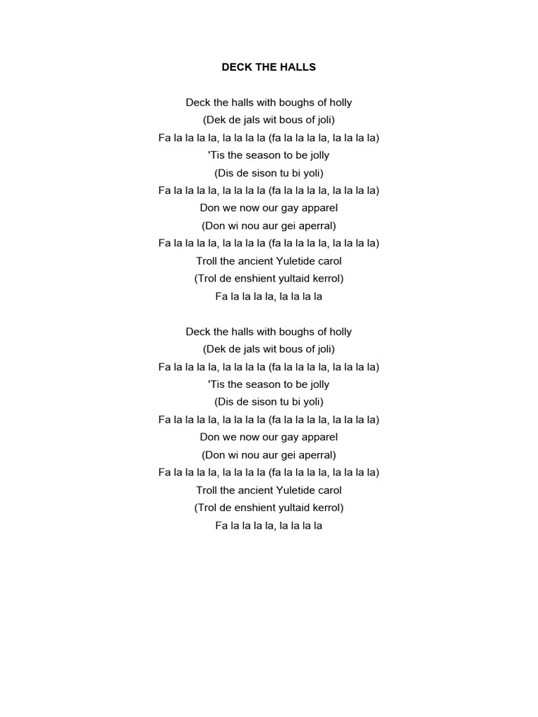 Deck the Halls Song Lyrics | PDF