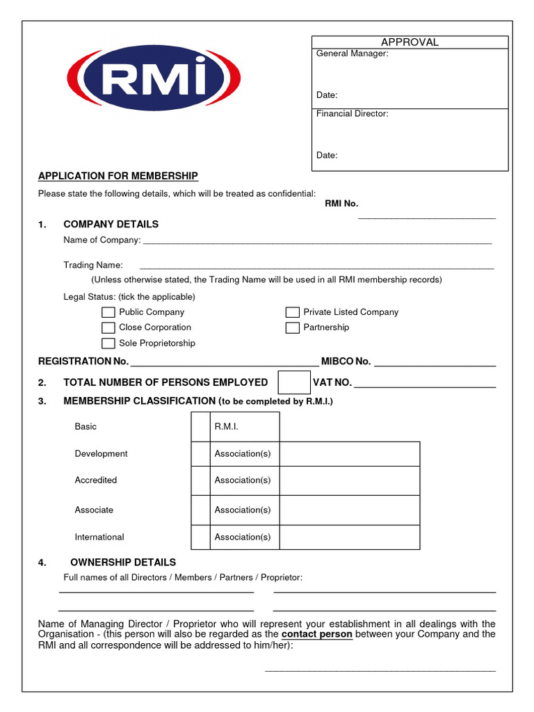RMI Membership Application Form | PDF | Car | Vehicles