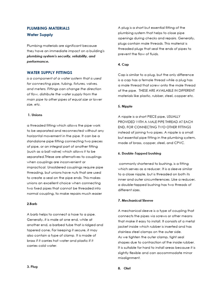 Plumbing Materials and Fittings Guide | PDF | Plumbing | Valve