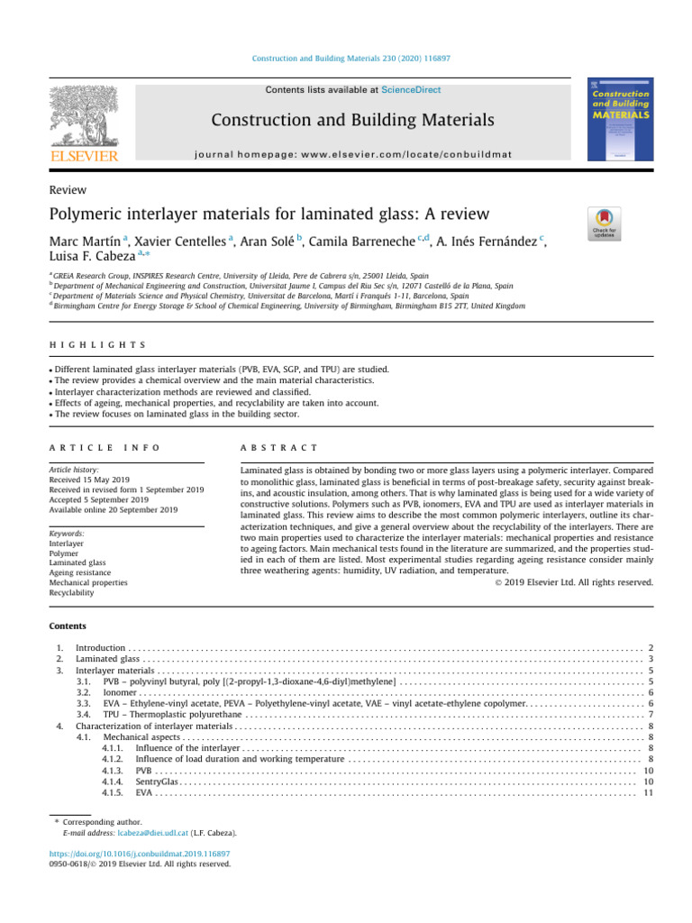 Polymeric Interlayer Materials For Laminated Glass PDF Polymers