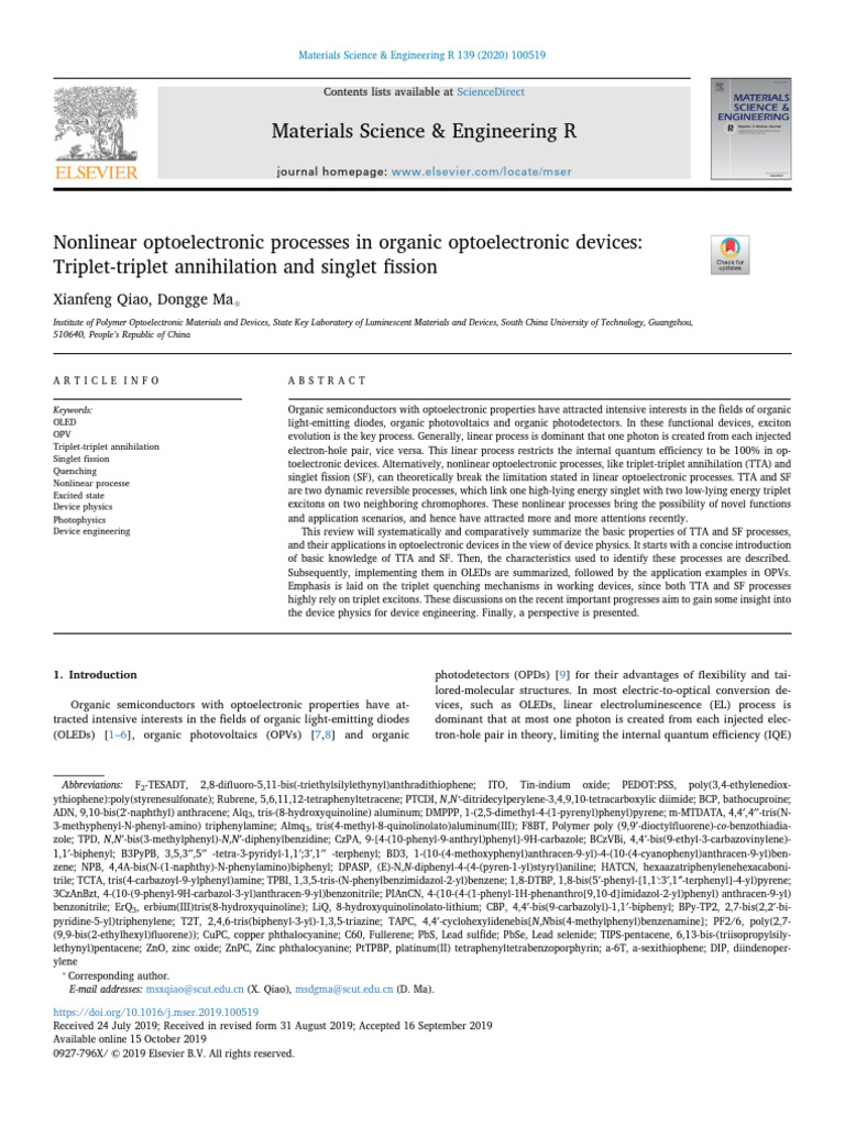 Nonlinear Optoelectronic Processes in Organic Optoelectronic Devices ...
