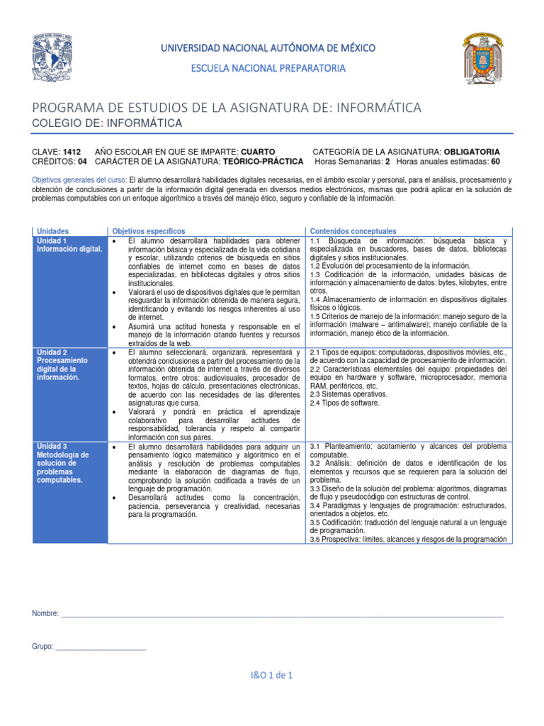 1412 Informatica Programa de Estudios | PDF | Programación de ...