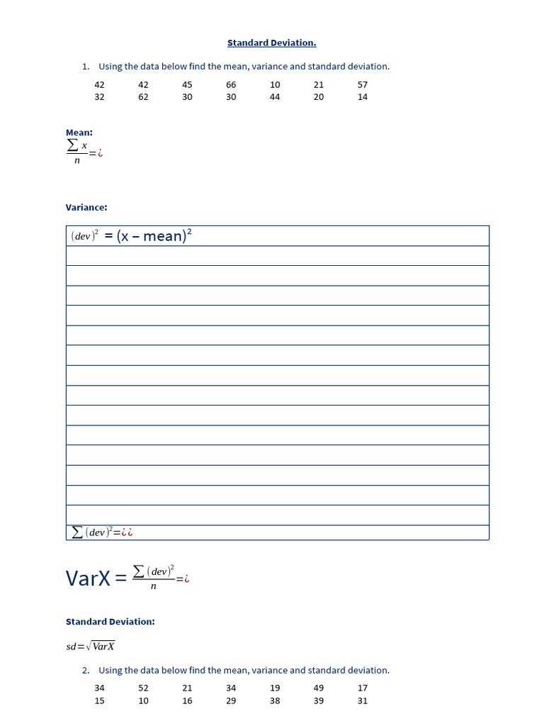 Standard deviation worksheet pdf