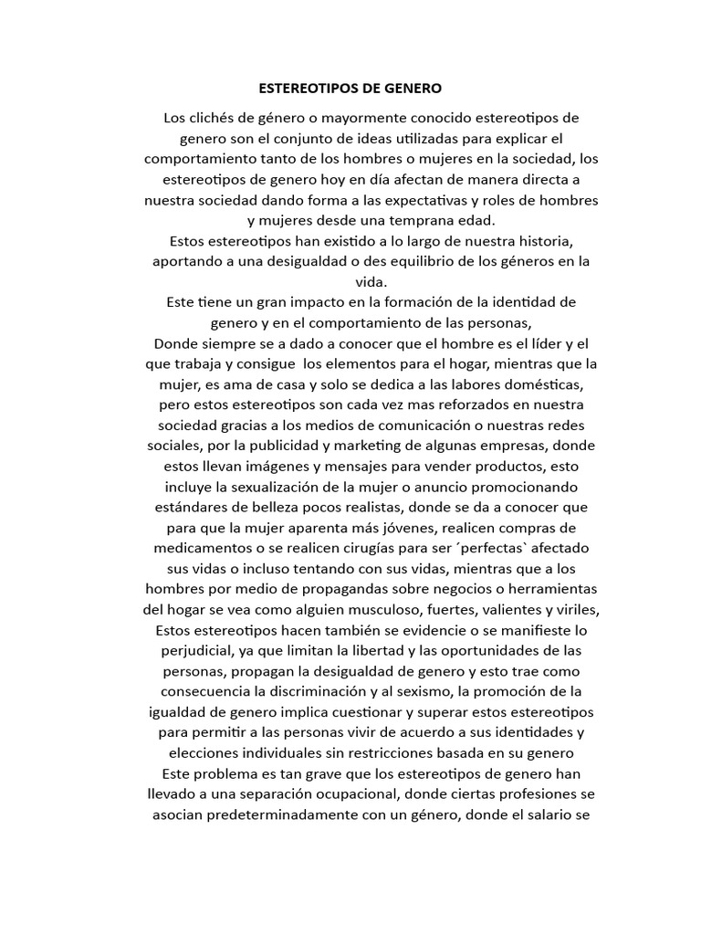 Estereotipos de Género y Desigualdad | PDF | Rol de género | Sexismo