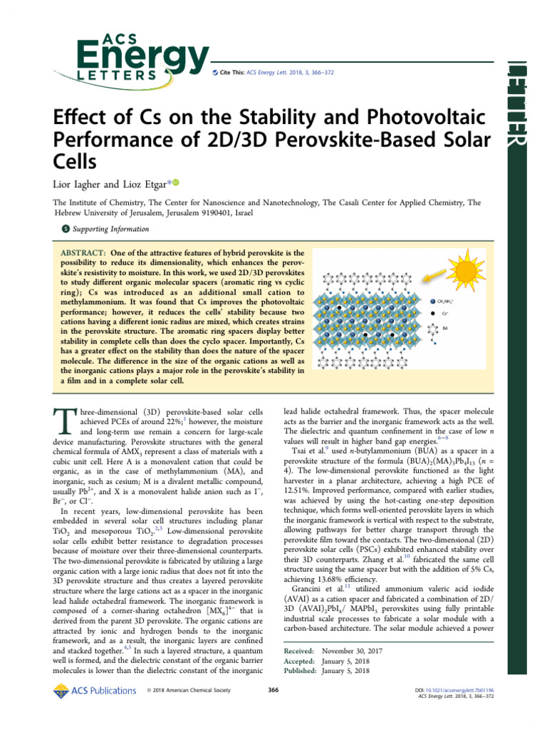 Effect of Cs On The Stability and Photovoltaic | PDF | Photovoltaics ...