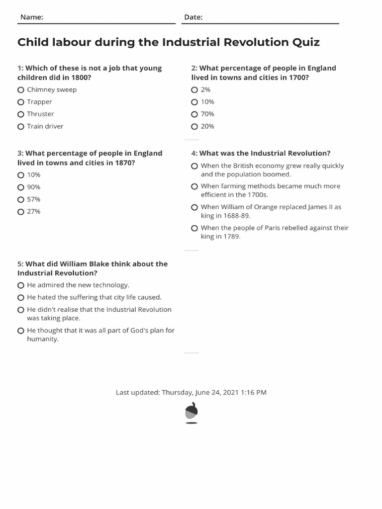 Child Labour During The Industrial Revolution 6gup2r Exit Quiz