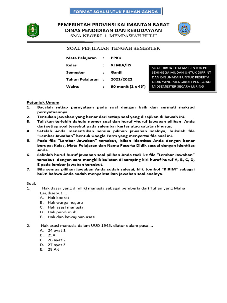 Soal Mid PKN Kelas 11 Semester 1: Analisis dan Pembahasan