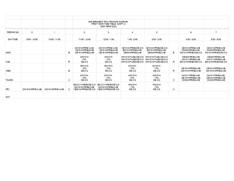 First Year Polytechnic Schedule | PDF