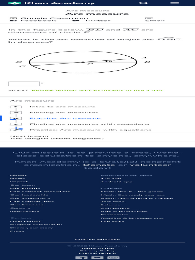Arc Measure (Practice) Circles Khan Academy PDF