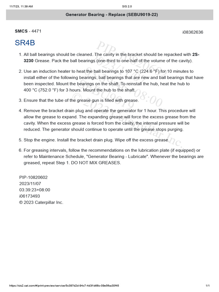 Generator Bearing Replace (SEBU901922) PDF Bearing (Mechanical) Physical Sciences
