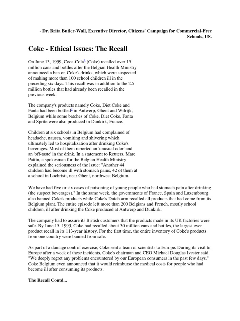 Coke's 1999 Ethical Recall Crisis | PDF | Coca Cola | Soft Drink