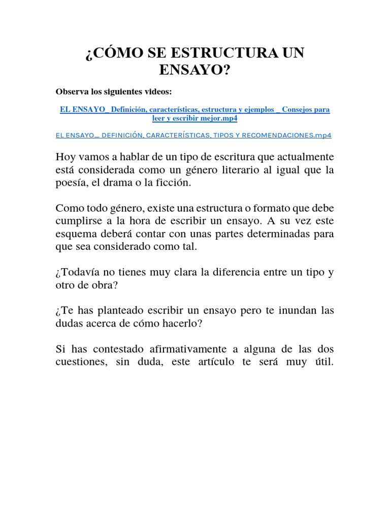 Partes de Un Ensayo PDF Ensayos Autor