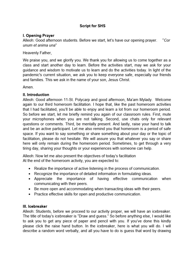 Script For SHS Third Faci Final | PDF | Communication | Nonverbal ...