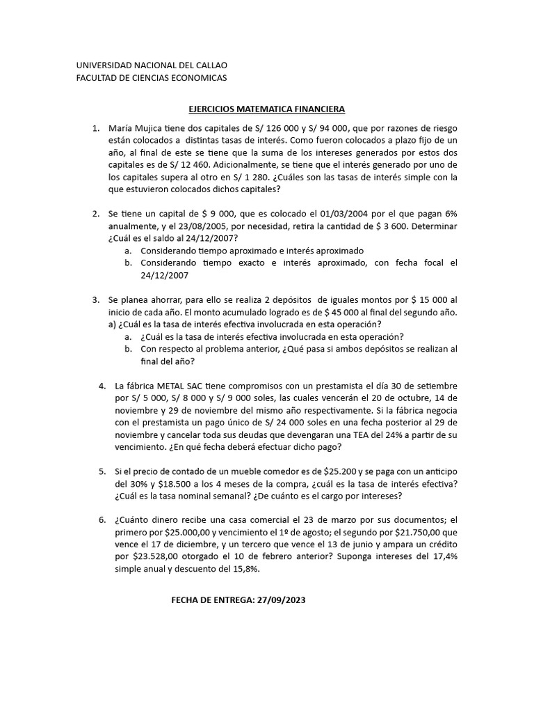 Ejercicios Matemática Financiera 2023-B - 230926 - 074444 | PDF ...