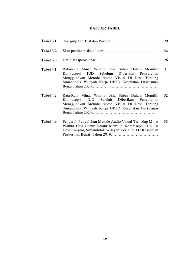 Daftar Tabel Pdf Pengembangan Diri