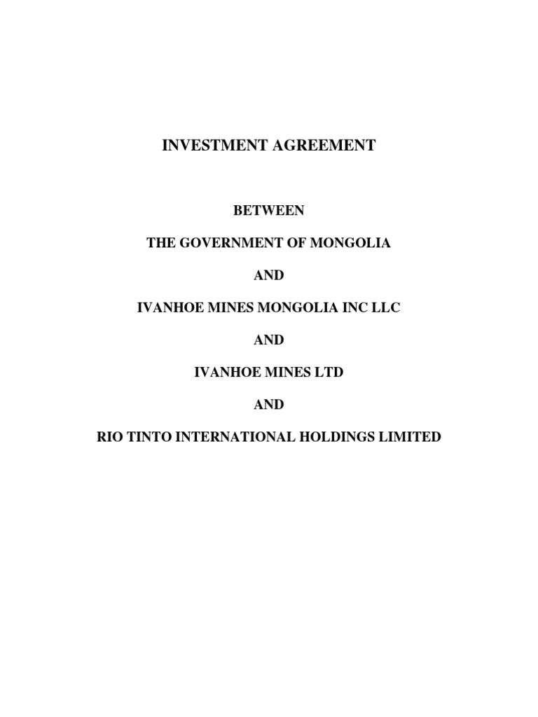Oyu Tolgoi Investment Agreement PDF Taxation In The United States