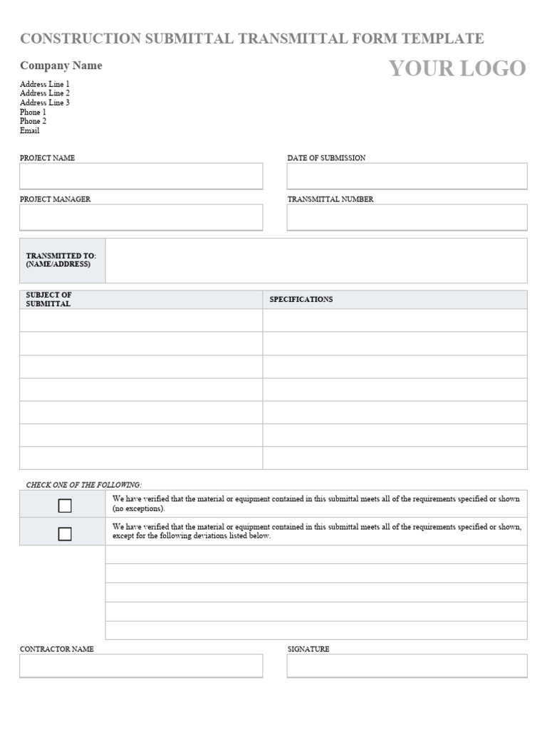 Construction Submittal Transmittal Form | PDF | Technology & Engineering