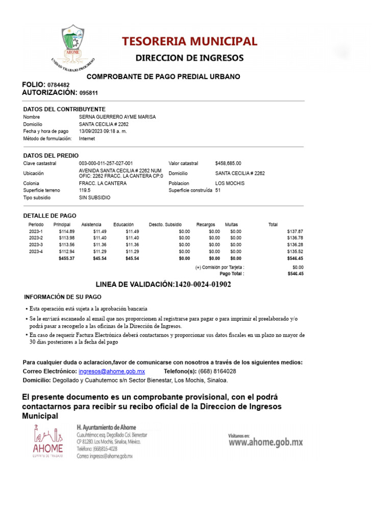Comprobante de Pago Predial 2023 | PDF | Industrias de servicio