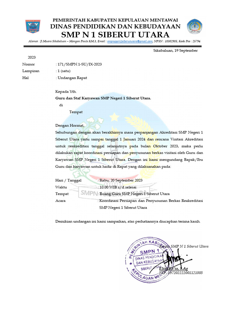 Undangan Rapat Akreditasi | PDF