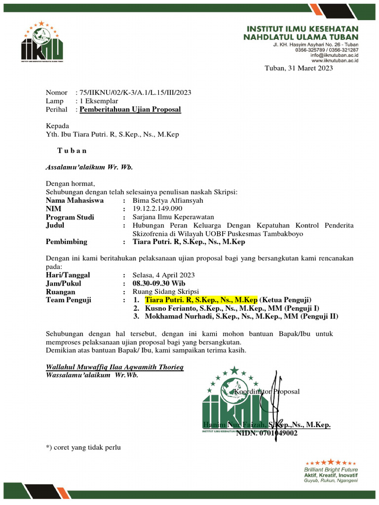 Pemberitahuan Ujian Proposal Skripsi | PDF