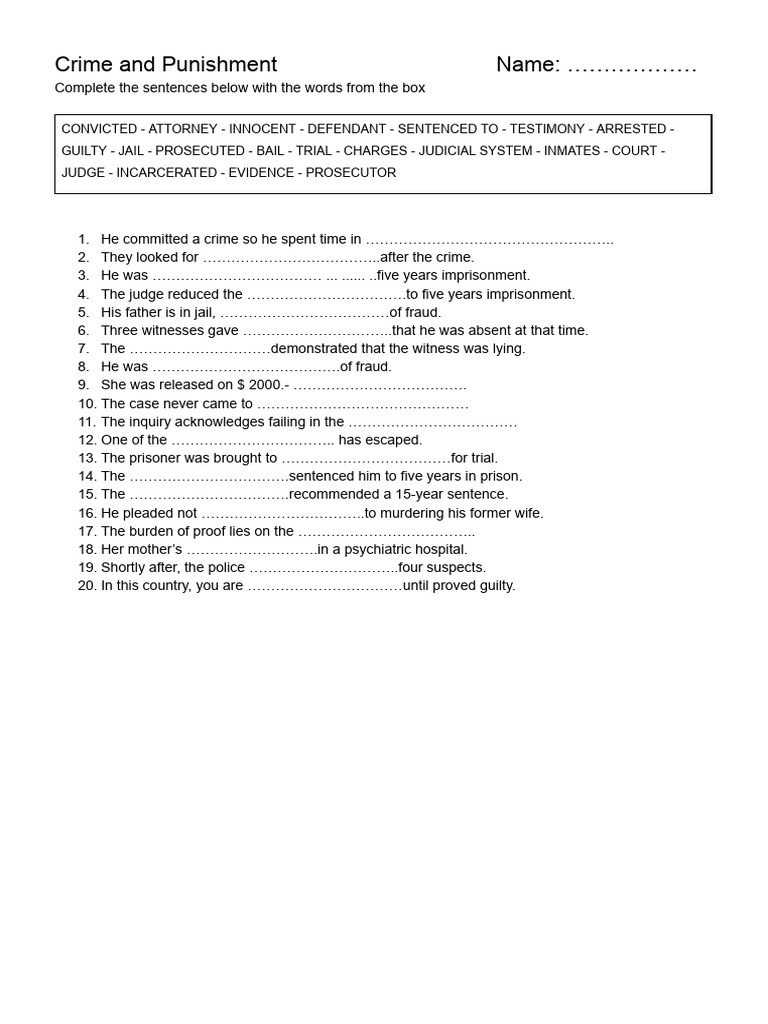 Crime and Punishment Vocabulary Exercise | PDF