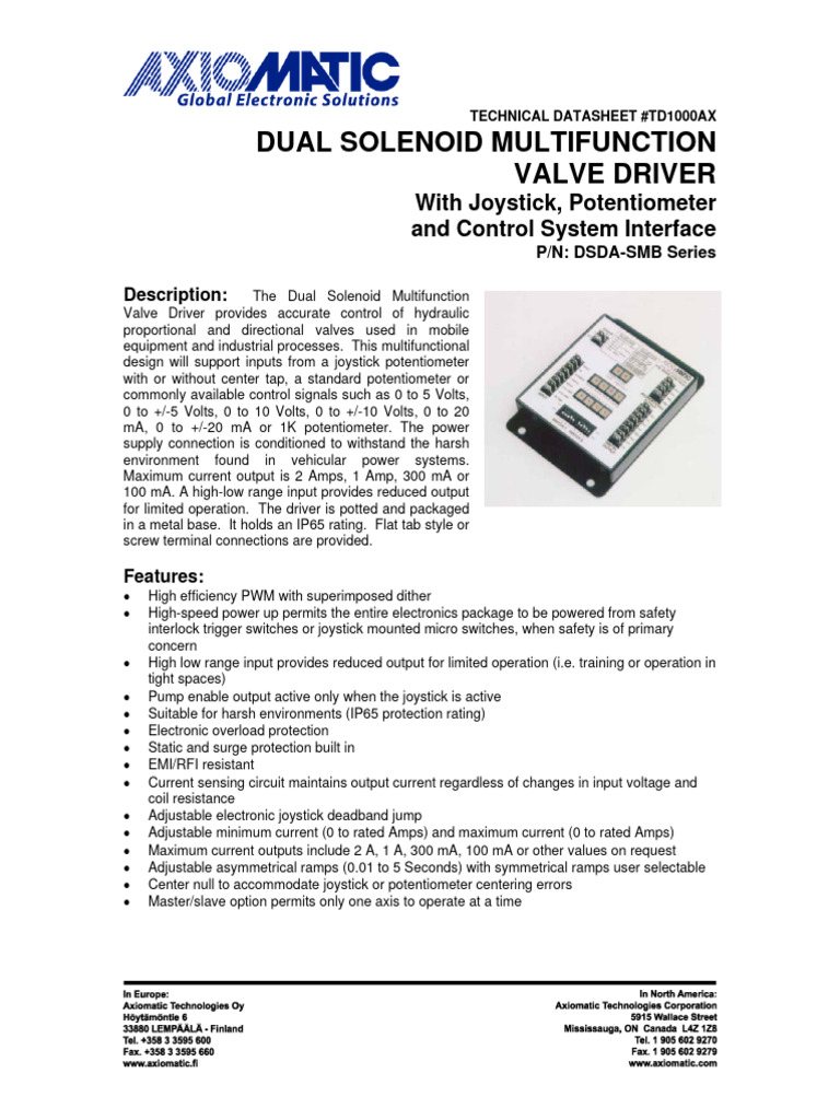AXIOMATIC DSDASMBSCMT1A Solenoid Driver PDF Power Supply