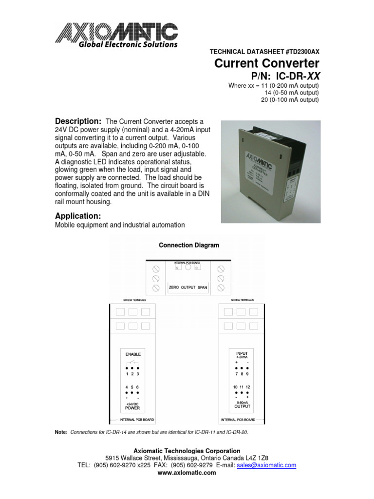 Axiomatic Current Converter Datasheet | PDF | Power Supply ...