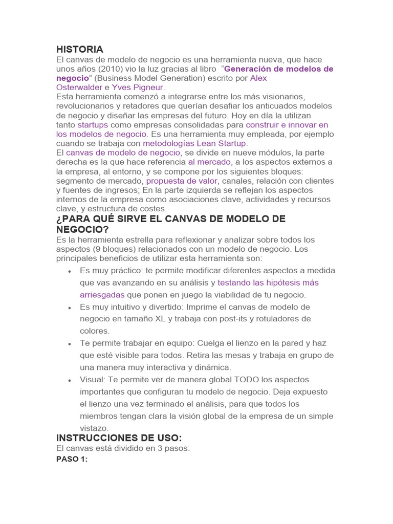 Guía del Canvas de Modelo de Negocio | PDF | Modelo de negocio ...