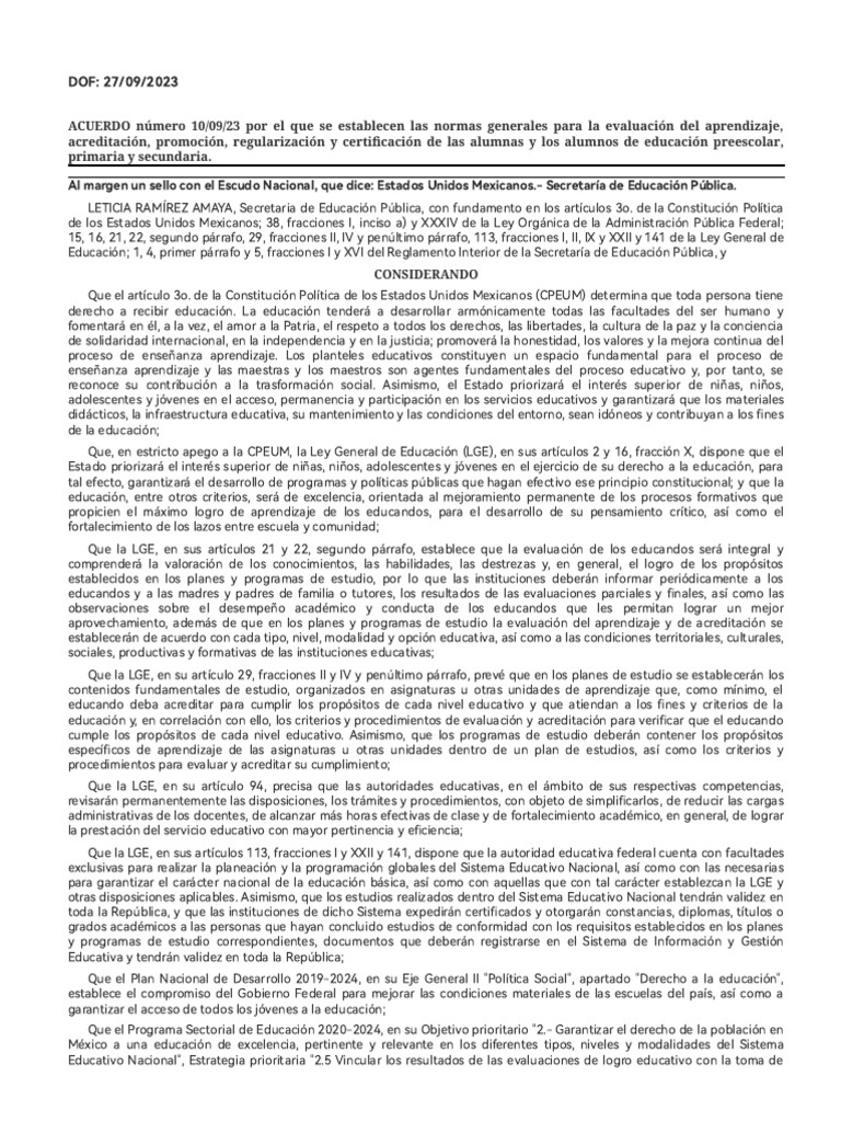 Normas de Evaluación en Preescolar 2023 | PDF | Educación de la primera ...