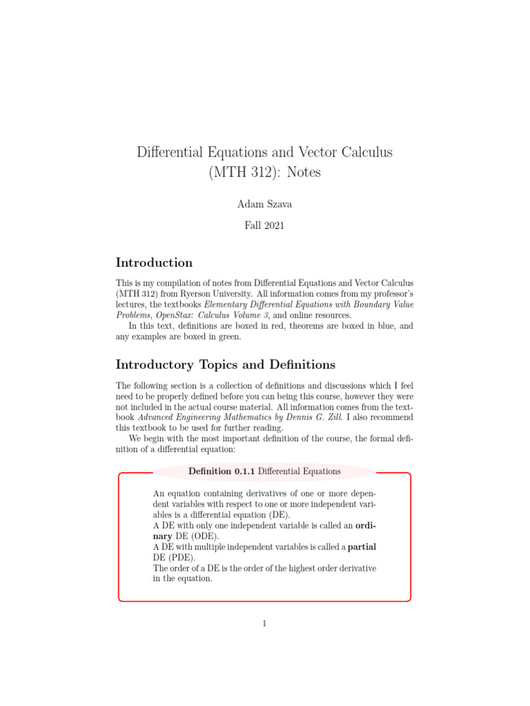 Differential Equations & Vector Calculus Notes | PDF | Laplace ...