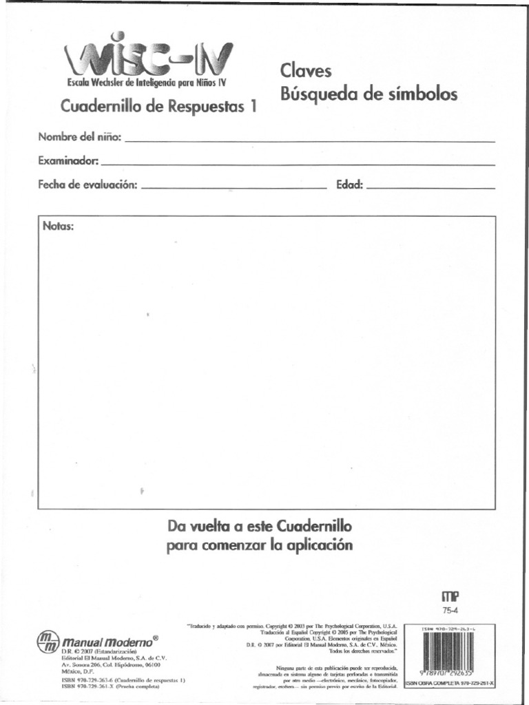 WISCIV. Cuadernillo de Respuestas 1. Claves y Búsqueda de Símbolos1 PDF