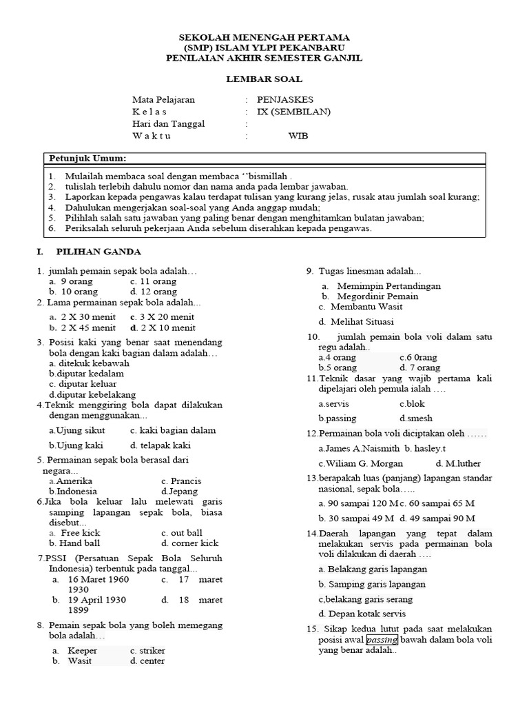 Soal Pas Kelas 9 Pdf