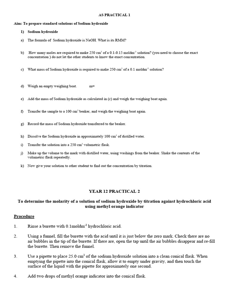 As - Practical - 1 - Preparing - Standard - Solutions and Titration ...