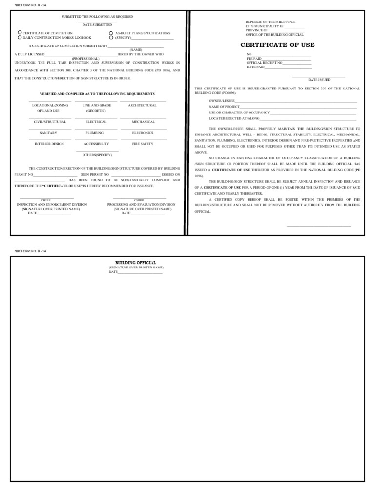 Certificate of use pdf building code government
