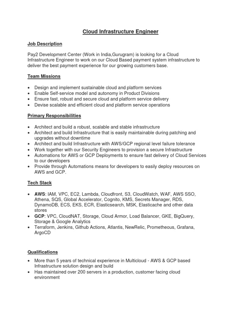Cloud Infrastructure Engineer | PDF | Business | Technology & Engineering