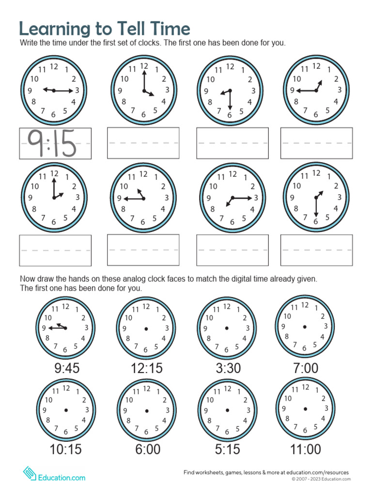 Time Practice For Grade 1 | PDF