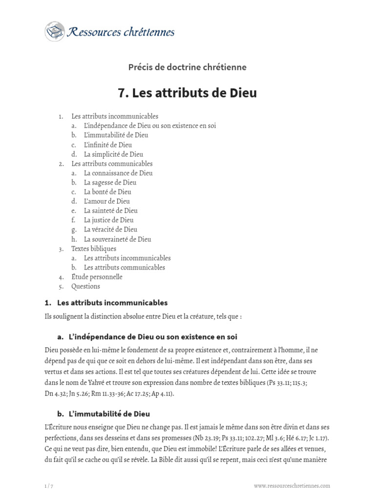 Attributs de Dieu selon la Bible | PDF | Dieu | Infini